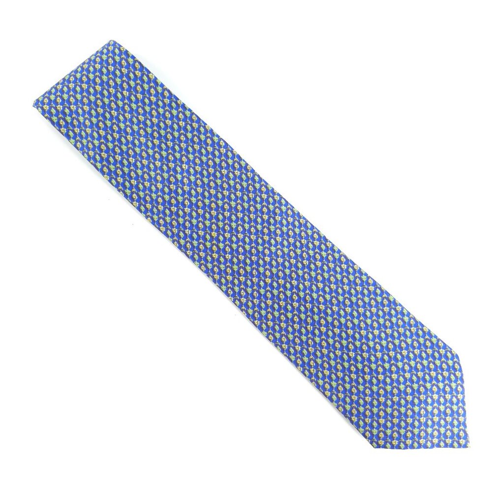 KLC Men Necktie 100% Silk Geometric Color Blue Green Multi Color 58x3.5 - NWOT